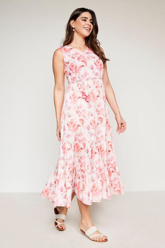 Pink Floral Flared Dress, Pink, image 1